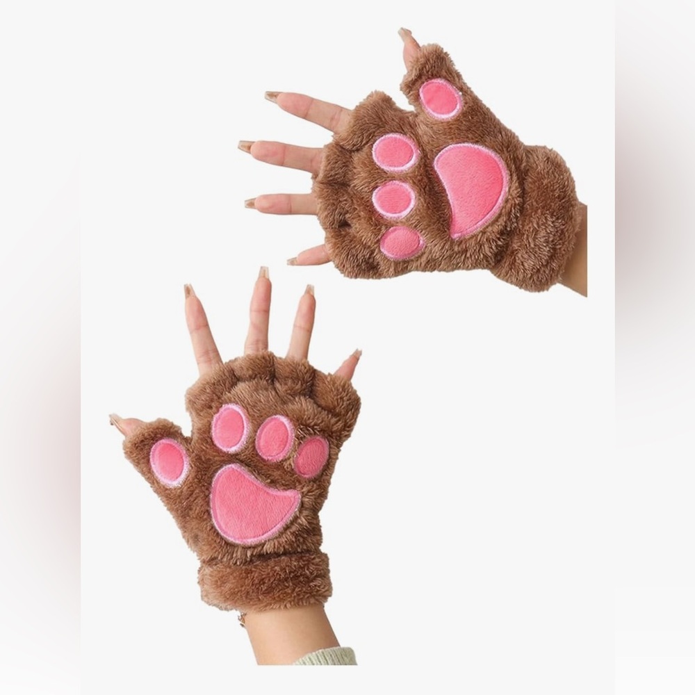 Brown and Pink Paw Gloves